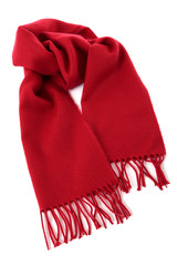 Red winter scarf isolated white background photo
