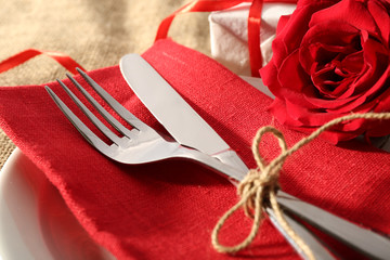 Festive table setting for Valentine Day