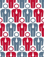 Fototapeta premium Repeated backdrop with people facing forward, white collars, cor