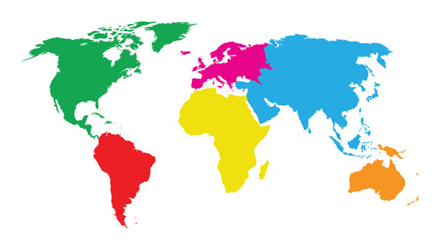 colourful continents world map