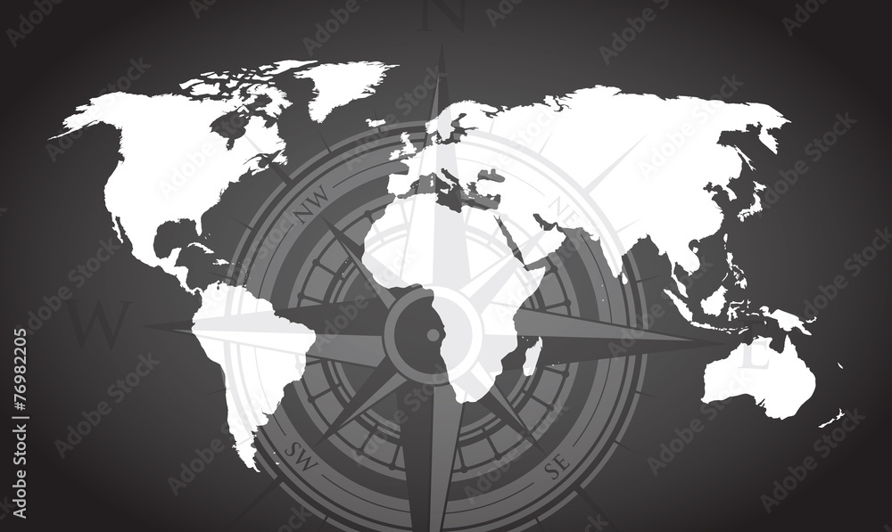 Canvas Prints world map and compass background