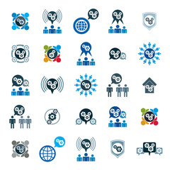 Gear system power development and progress theme unusual icons s