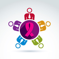 Breast cancer awareness idea. Group of people cooperating – in