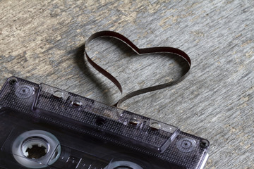 Audio cassette with heart magnetic tape abstract love concept