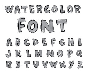 Font Watercolor. Handwritten Vector illustration.