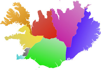 Iceland - color map of the regions