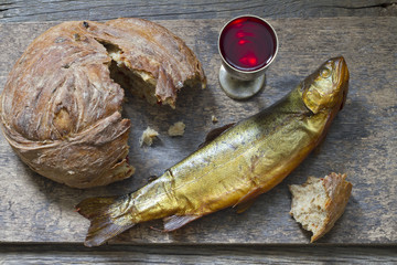Bread wine and fish last supper easter abstract concept