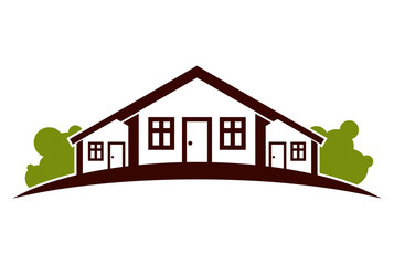 Colorful holiday houses illustration, home image with horizon li