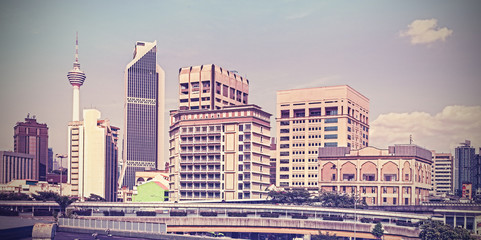 Vintage retro filtered Kuala Lumpur skyline, Malaysia