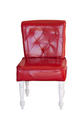 red vintage leather chair isolated on white.