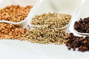 spices in  small ceramic cups
