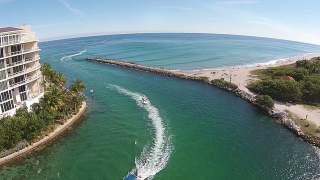 Coastal waterway in Boca Raton, Florida aerial view