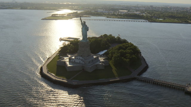 Aerial New York Manhattan Statue of Liberty Hudson River travel USA 
