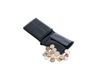 black leather wallet with money isolated