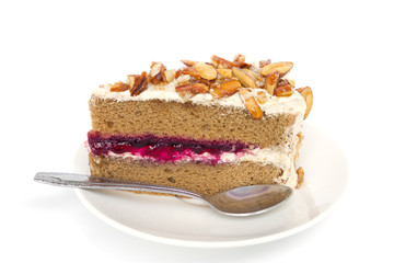 Coffee almond cake isolated on white background