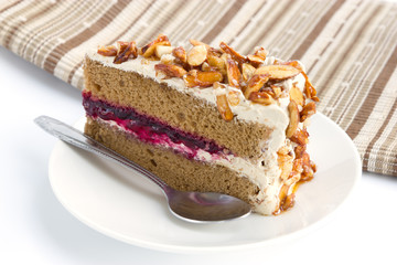 Coffee almond cake isolated on white background