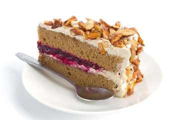 Coffee almond cake isolated on white background