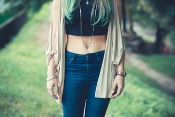 close up of belly button of young woman
