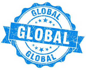 global blue grunge seal isolated on white