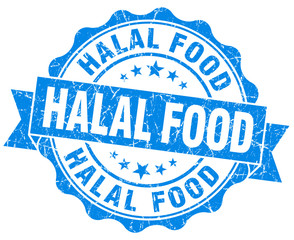 halal food blue grunge seal isolated on white
