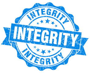 integrity blue grunge seal isolated on white