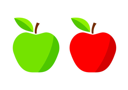 Red and green apple on white background