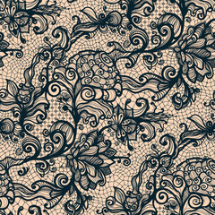 Abstract seamless lace pattern with flowers.