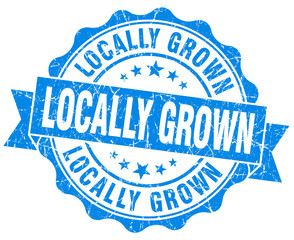 locally grown blue grunge seal isolated on white