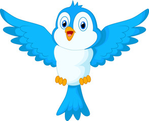 Cute blue bird cartoon flying