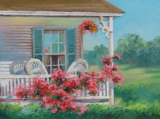 oil painting - house with patio, art work