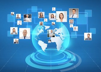 pictures of businesspeople over world map