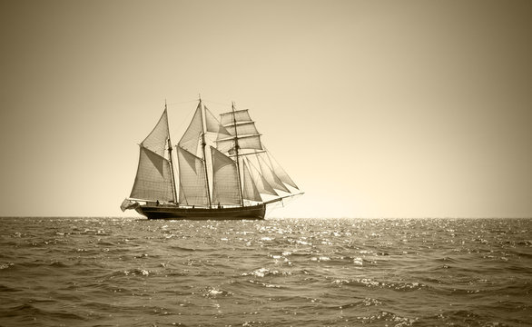 Fototapeta Old three mast schooner