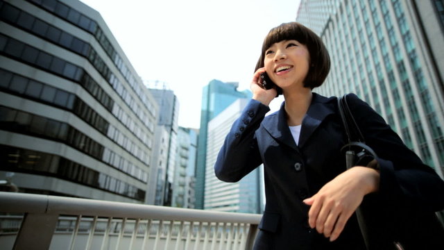 Female Asian Japanese Business Finance Tokyo City Smart Phone Hotspot
