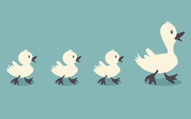 Duck family retro style colors, vector illustration