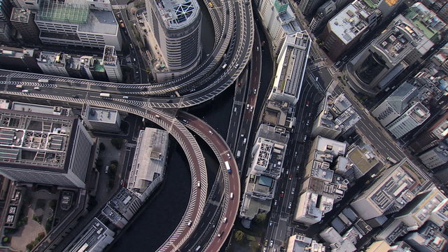 Aerial overhead Hakozaki Interchange Tokyo city Expressway Japan 