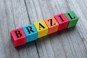 word Brazil on colorful wooden cubes