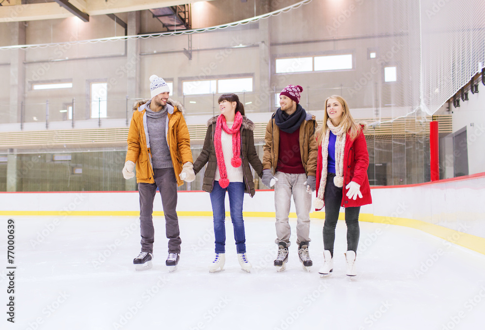 Poster happy friends on skating rink