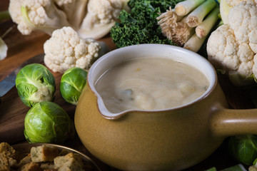 close view on fresh cauliflower soup with cream