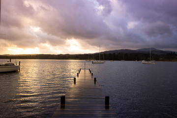 Jetty in Lake District national park, England, UK