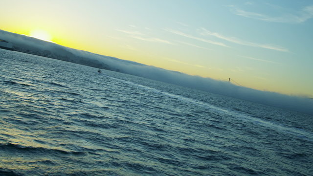 Sea fog sunset San Francisco Bay Golden Gate Bridge, California, USA