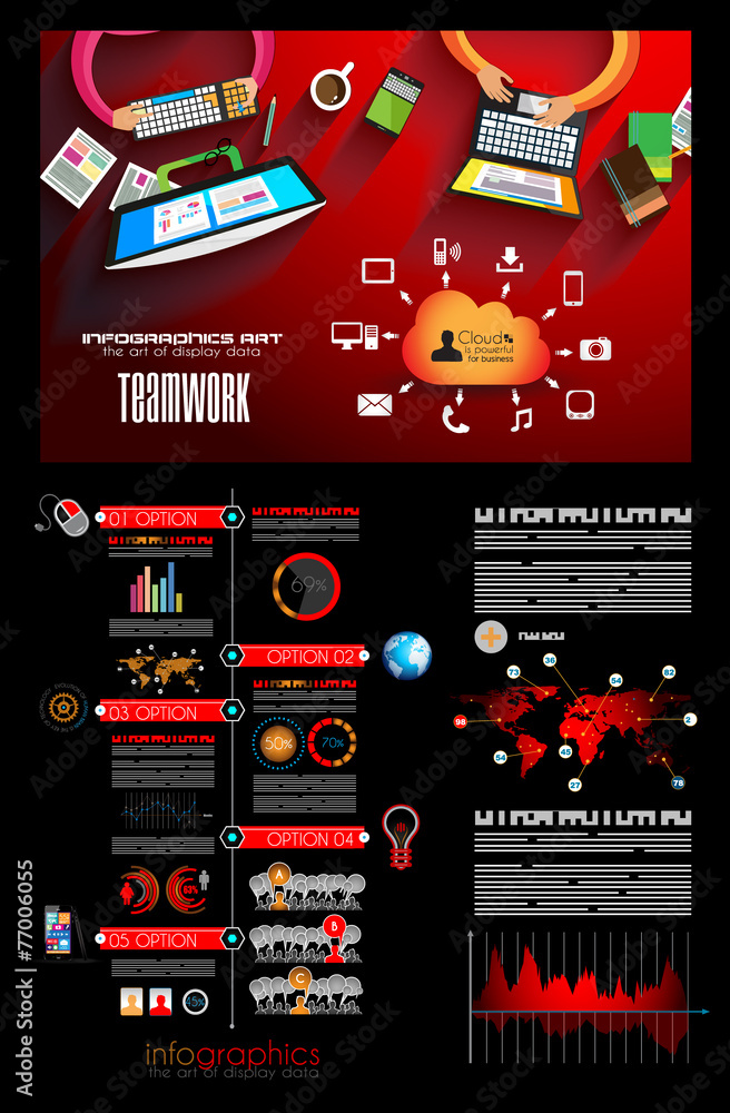 Poster infographic teamwork and brainstorming with flat style