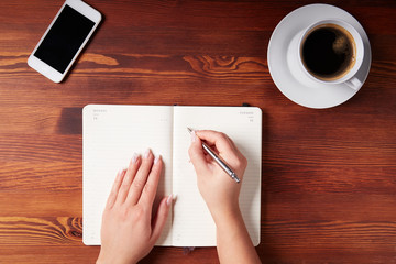 Woman hand writing in a diary