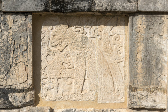 Relief on the wall of the complex Chichen Itza, Mexico.