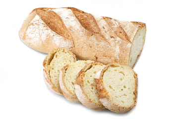 Homemade bread sliced close up on white
