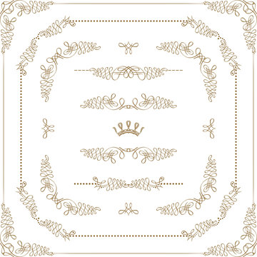 Vector Set Of Gold Decorative Borders, Frame