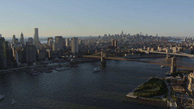 Aerial 1 WTC Manhattan Bridge Brooklyn Bridge Hudson River New York