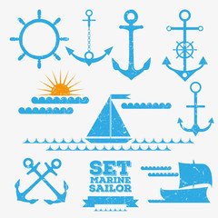 scratched Set of anchor symbols or logo marine vector