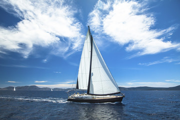 Fototapeta premium Luxury boat traveling on sea. Sailing. Yachting.