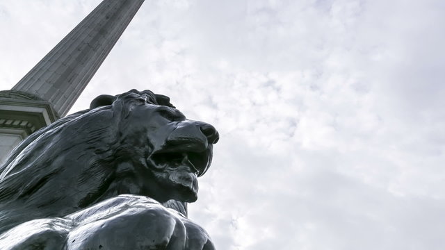 Time Lapse of Nelson's Column in Trafalgar Square, London. Low angle view. 