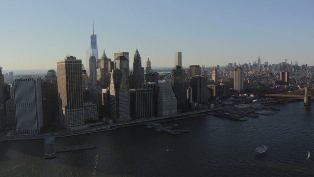 Aerial Manhattan 1 WTC Brooklyn Bridge Hudson River New York 